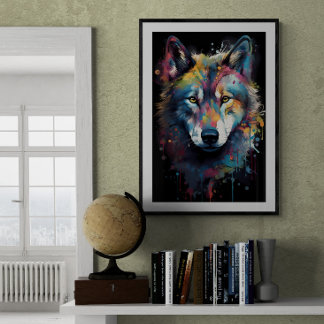 Poster Paint splattered Wolf | Ai