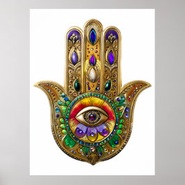 Poster Painted Gold Hamsa Amethyst Ruby Third Eye
