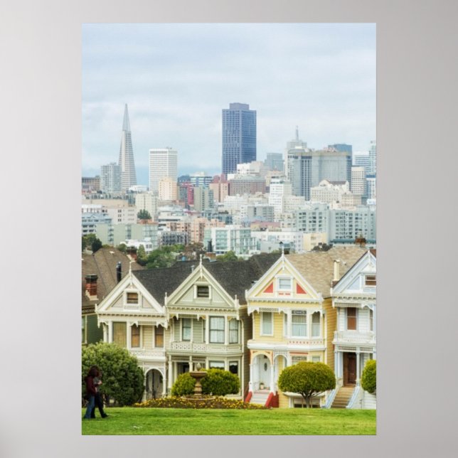Poster Painted Ladies, Victorian houses and skyline (Frente)