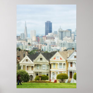 Poster Painted Ladies, Victorian houses and skyline