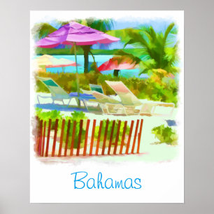 Poster Painterly Bahamas Summer Vacation Scene Beach