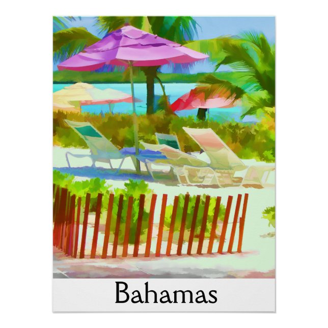 Pôster Painterly Bahamas Summer Vacing Beach Scene (Frente)