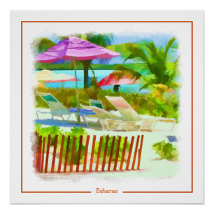 Pôster Painterly Tropical Bahama Ilhas Praia