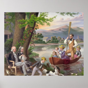 Poster Painting Family Landscape Lake Pessoas Nature Dog