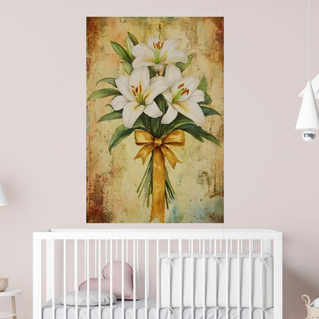 Poster Painting of a bouquet of white lilies with a gold  (Berçário 2)