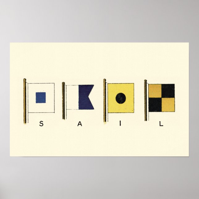 Pôster Painting of Four Flags with Sail Written Beneath (Frente)