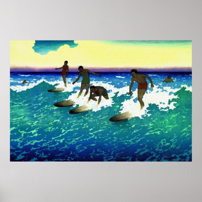 Pôster Painting surf riders Honolulu (Frente)