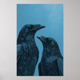 Poster Pair of crows on a blue background
