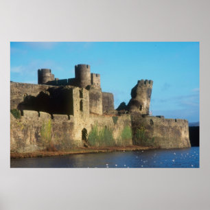 Poster País de Gales - castelo de Caerphilly, com uma vis