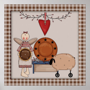 Poster País Primitivo Ovinos e anjos de girassol