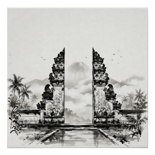 Pôster Paisagem a Nanquim de Bali Indonésia