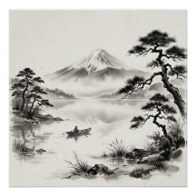 Paisagem a Nanquim do Monte Fuji Japão