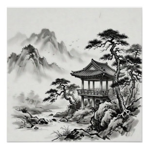Pôster Paisagem a tinta da Coreia