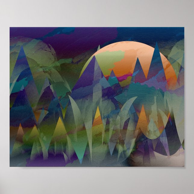 POSTER PAISAGEM ABSTRATA GEOMÉTRICA DA LUA DA MONTANHA (Frente)