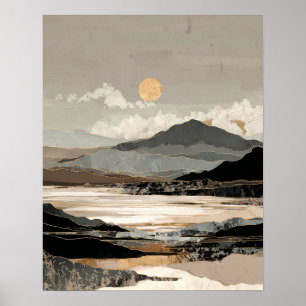 Poster Paisagem Abstrata Neutra   Lago de Montanha Minima
