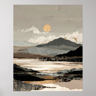 Poster Paisagem Abstrata Neutra | Lago de Montanha Minima
