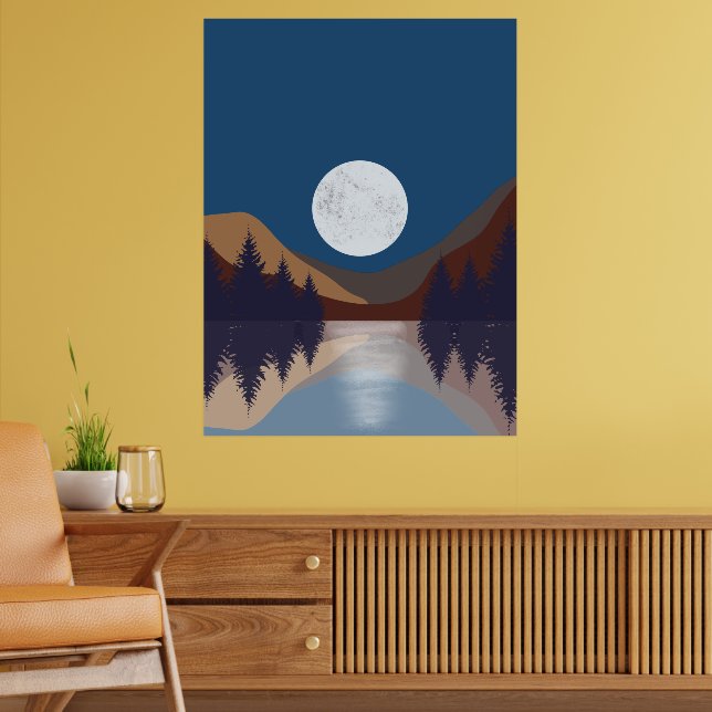 Poster Paisagem Abstrata Rústica Floresta Reflexo da Lua (Sala de Estar 2)