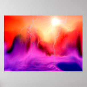 Poster Paisagem Abstrato de Fantasia Colorida e Tempestad