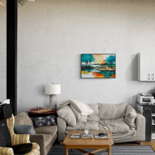 Poster Paisagem abstrato, pintura acrílica colorida