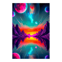Paisagem Alienigena de Neon Synthwave Gráfico