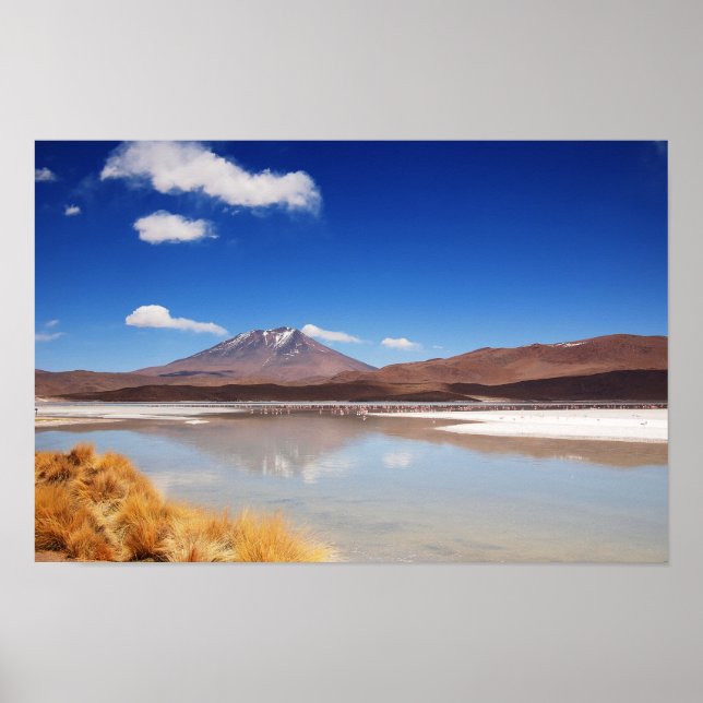 Poster Paisagem altiplano com vulcão na Bolívia (Frente)