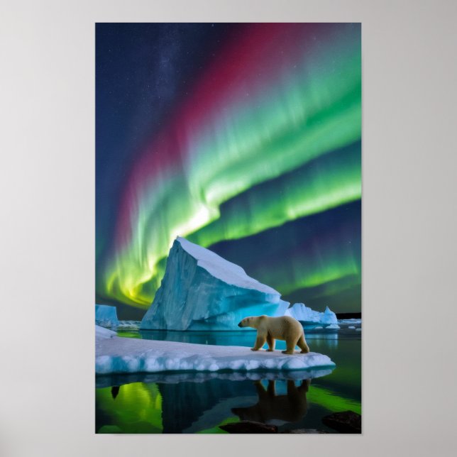 Poster Paisagem ao ar livre do Ártico Aurora Iceberg (Frente)
