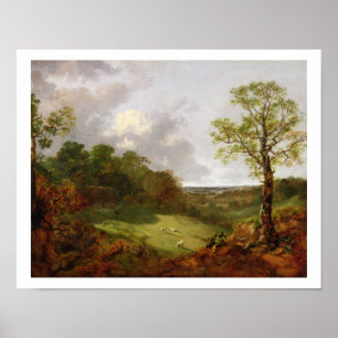 Pôster Paisagem arborizada com uma casa de campo, os