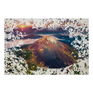 Pôster Paisagem Artística do Nascer do Sol no Monte Fuji