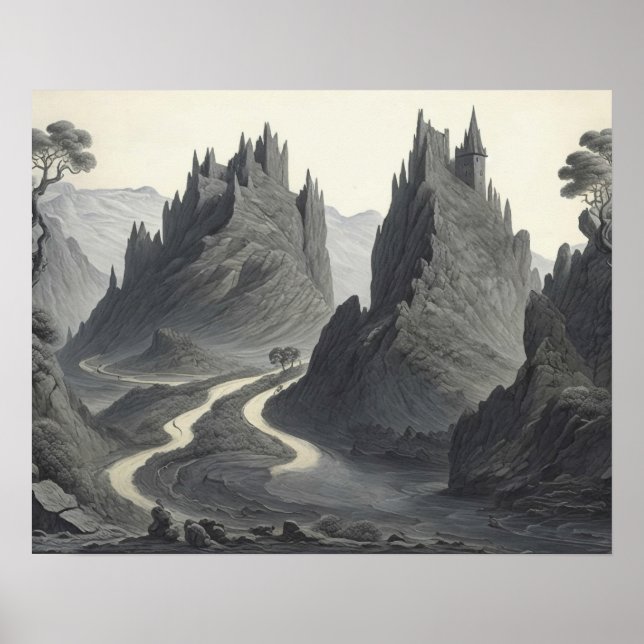 Poster Paisagem Artística Medieval Paisagem Digital (Frente)