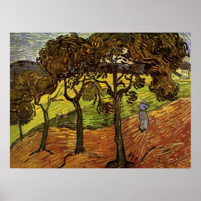 Poster Paisagem, Árvores e Figuras por Vincent van Gogh (Frente)