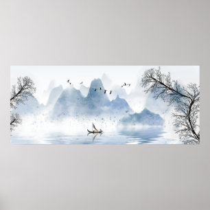 Poster Paisagem Bela com Tinta Natural Chinesa