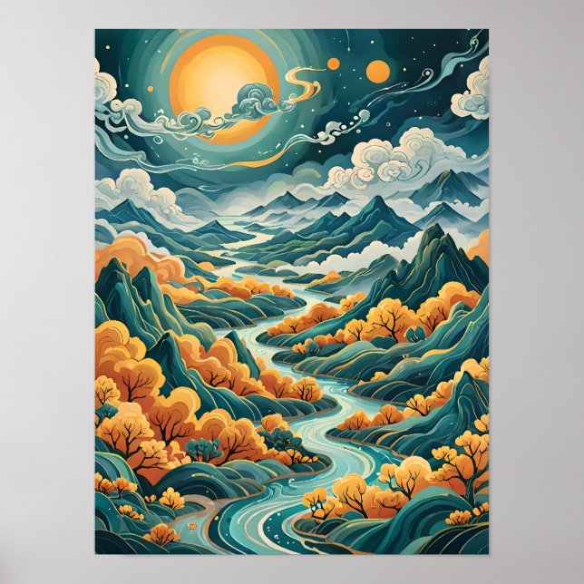 Poster Paisagem Boêmia - Rios Flutuantes Serenos (Frente)