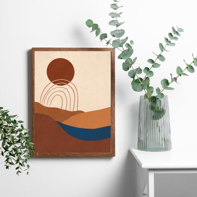 Poster Paisagem Boho Lua Tons Terrosos Abstratos (Boho Moon Sun Landscape Abstract Modern Wall Art. Both Digital and Printed versions available.)