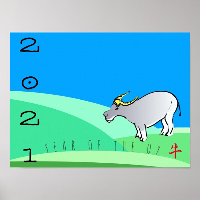 Poster Paisagem cartoon Ox Chinês Ano Novo 2021 HorP (Frente)