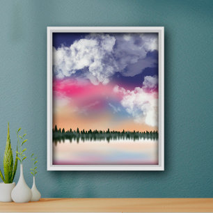 Poster Paisagem Cênica do Céu Bali Rosa Tranquilo