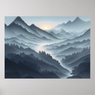Poster Paisagem Chinesa com Paisagem Mistura