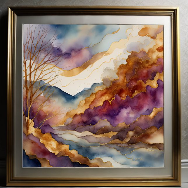 Poster Paisagem com Abstrato de Aquarela Dourada 1:1 (Criador carregado)