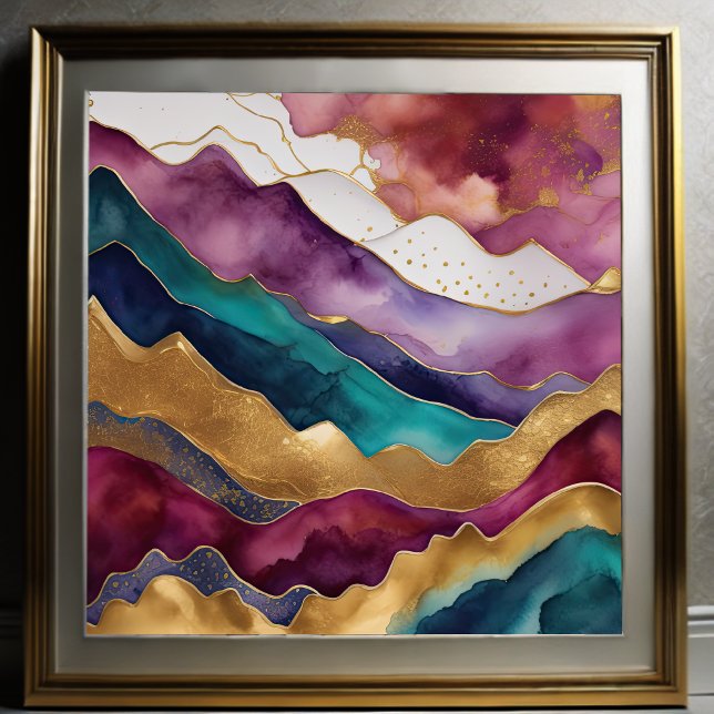 Poster Paisagem com Abstrato de Aquarela Dourada 1:1 (Criador carregado)