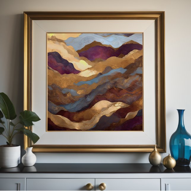 Poster Paisagem com Abstrato de Aquarela Dourada 1:1 (Criador carregado)