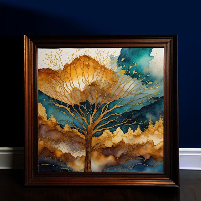 Poster Paisagem com Abstrato de Aquarela Dourada 1:1 (Criador carregado)