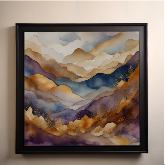 Poster Paisagem com Abstrato de Aquarela Dourada 1:1 (Criador carregado)