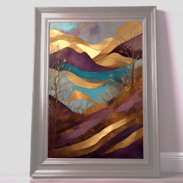 Poster Paisagem com Abstrato de Aquarela Dourada 2:3 (Criador carregado)