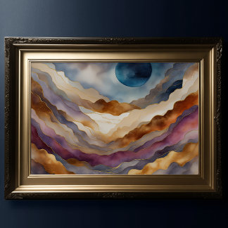 Poster Paisagem com Abstrato de Aquarela Dourada 3:2