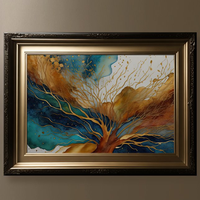 Poster Paisagem com Abstrato de Aquarela Dourada 3:2 (Criador carregado)