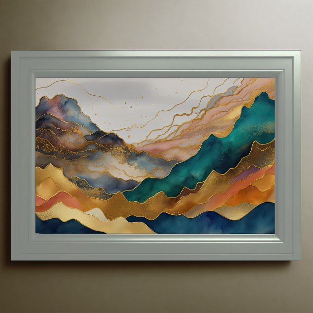 Poster Paisagem com Abstrato de Aquarela Dourada 3:2 (Criador carregado)