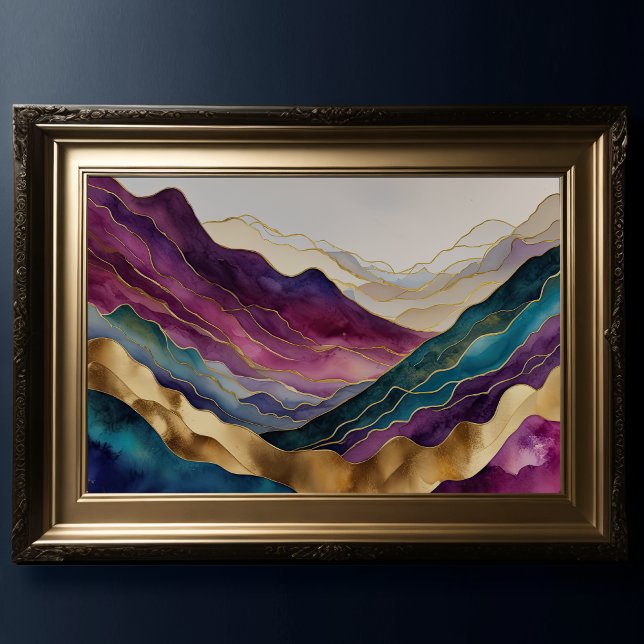 Poster Paisagem com Abstrato de Aquarela Dourada 3:2 (Criador carregado)