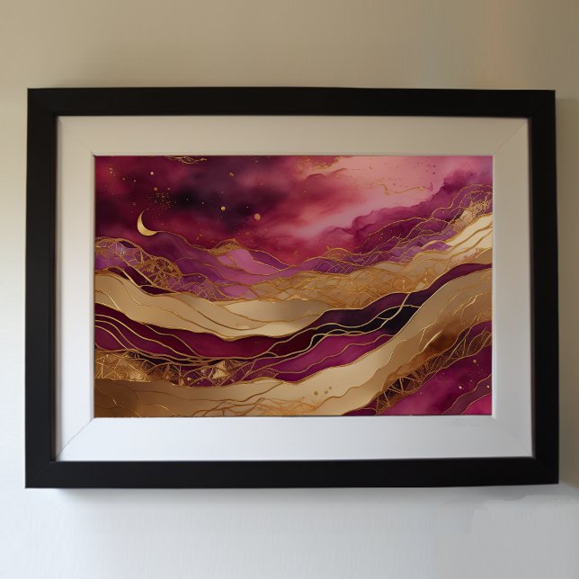 Poster Paisagem com Abstrato de Aquarela Dourada 3:2 (Criador carregado)