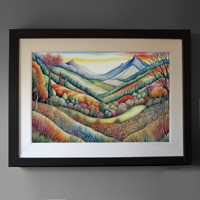 Poster Paisagem com Abstrato de Aquarela Dourada 3:2 (Criador carregado)