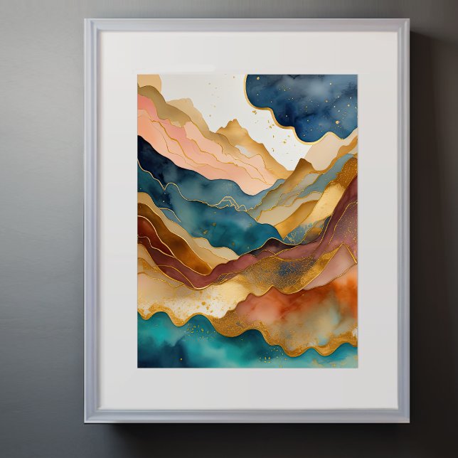 Poster Paisagem com Abstrato de Aquarela Dourada 3:4 (Criador carregado)