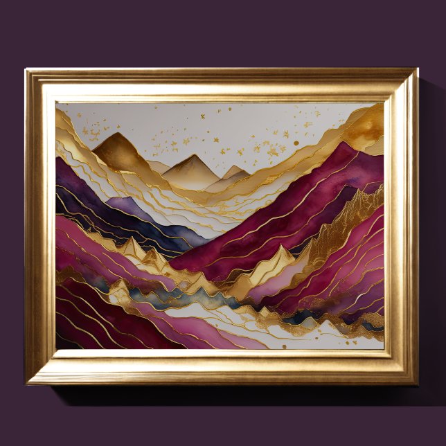 Poster Paisagem com Abstrato de Aquarela Dourada 4:3 (Criador carregado)